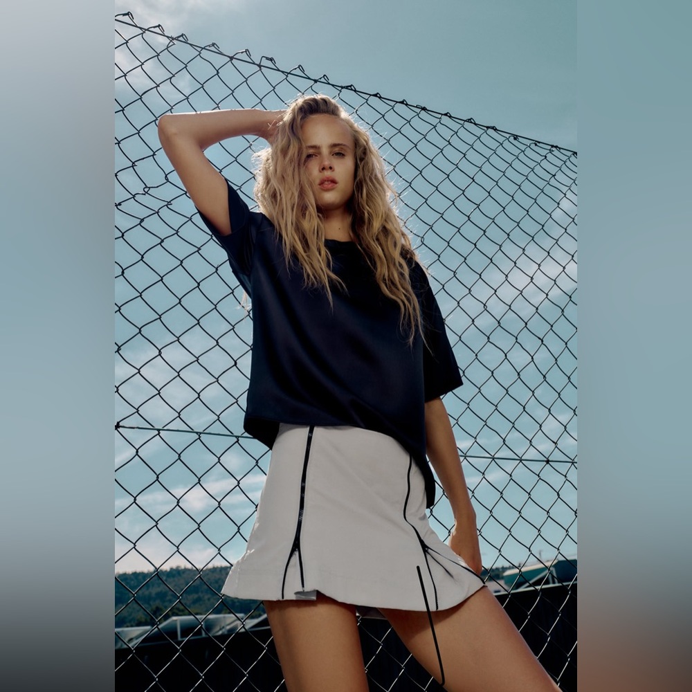 Zippered nylon mini skirt